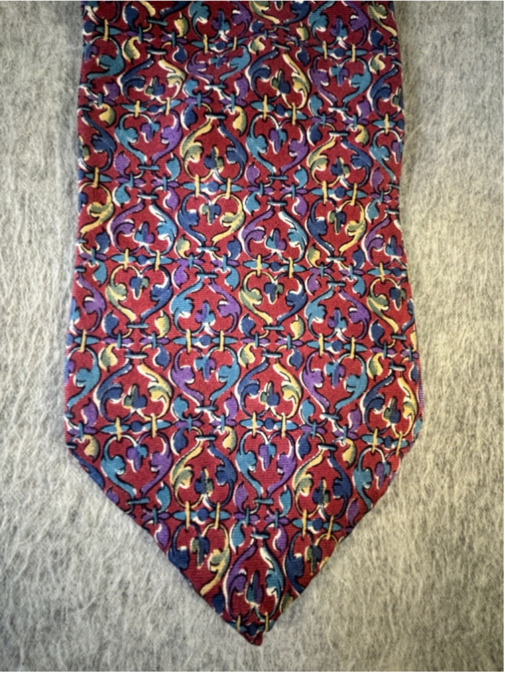 Vintage Christian Dior Monsieur Silk Tie Red Multicolor Geometric USA 57.5”